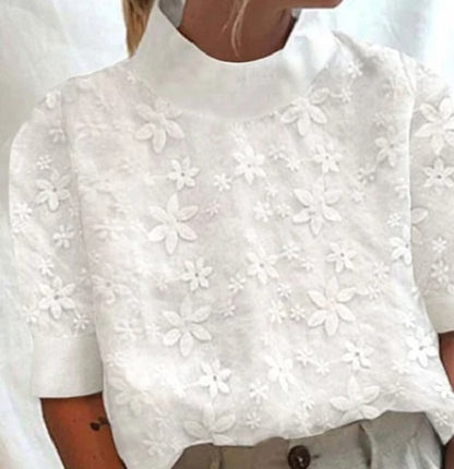 Lunaria – Airy Cropped Blouse with Woven Details for Women - perlanotturna