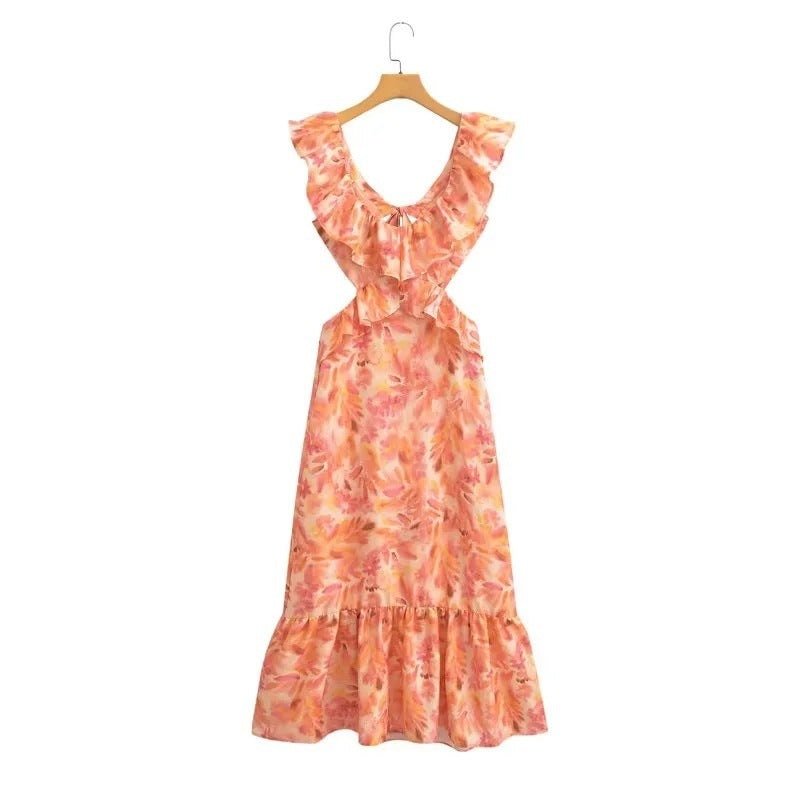 Elara – Flowy Ruffled Floral Dress for Women - perlanotturna