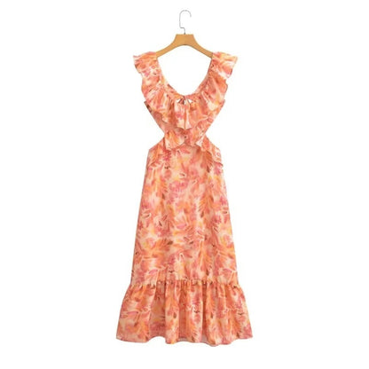 Elara – Flowy Ruffled Floral Dress for Women - perlanotturna