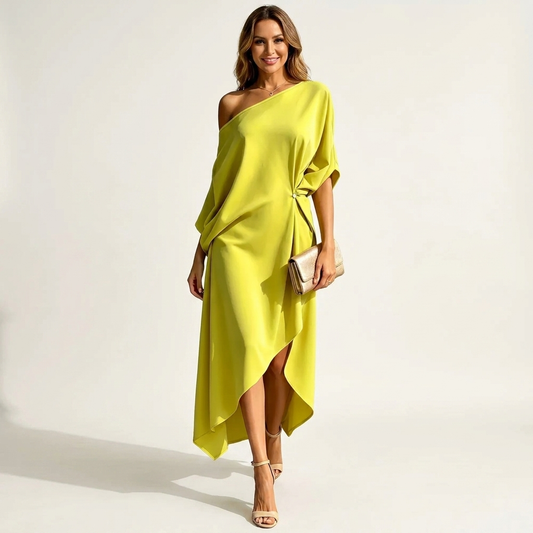 Orlean | Asymmetric Draped One-Shoulder Dress - perlanotturna