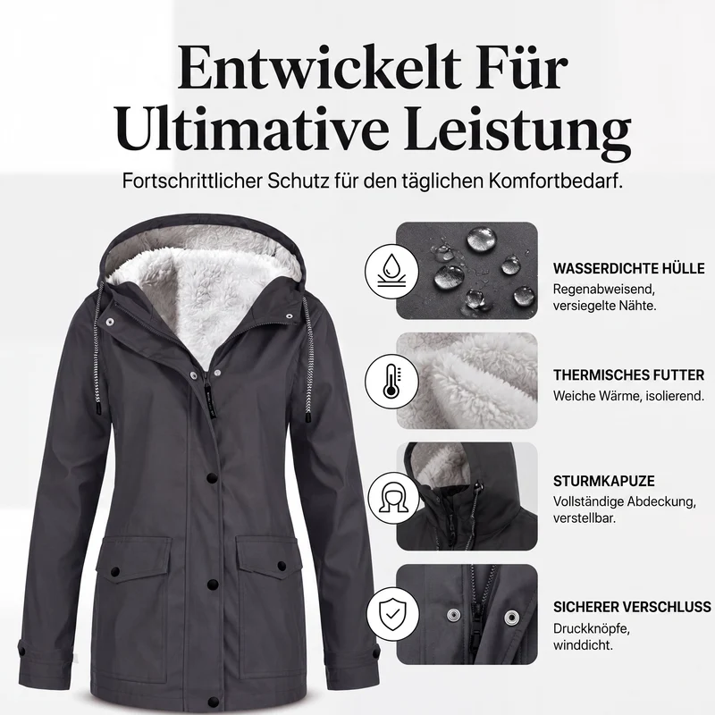 Neuheiten  Winddichte Jacke mit weichem Fleecefutter und Kapuze – für alle Wetterlagen - perlanotturna