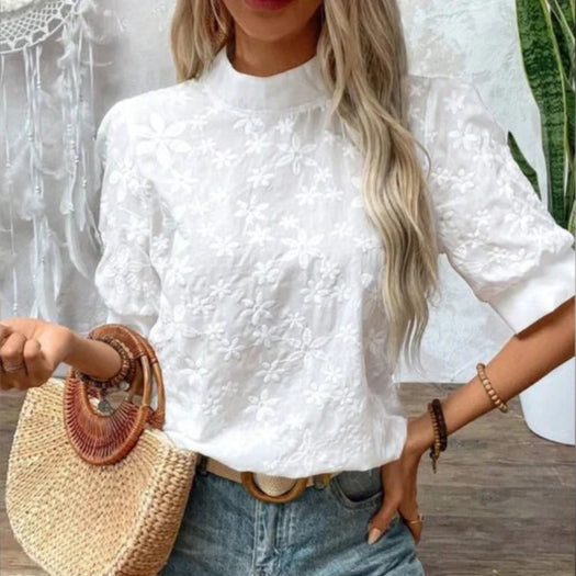 Lunaria – Airy Cropped Blouse with Woven Details for Women - perlanotturna